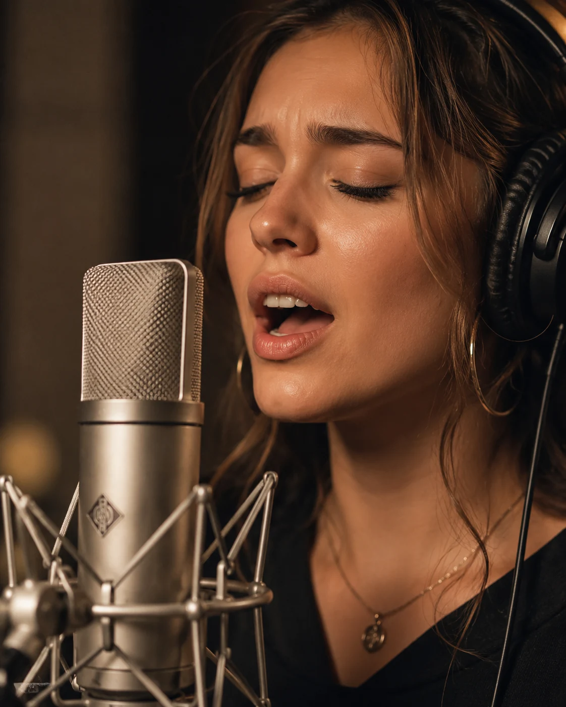 Artist recording vocals for a music production