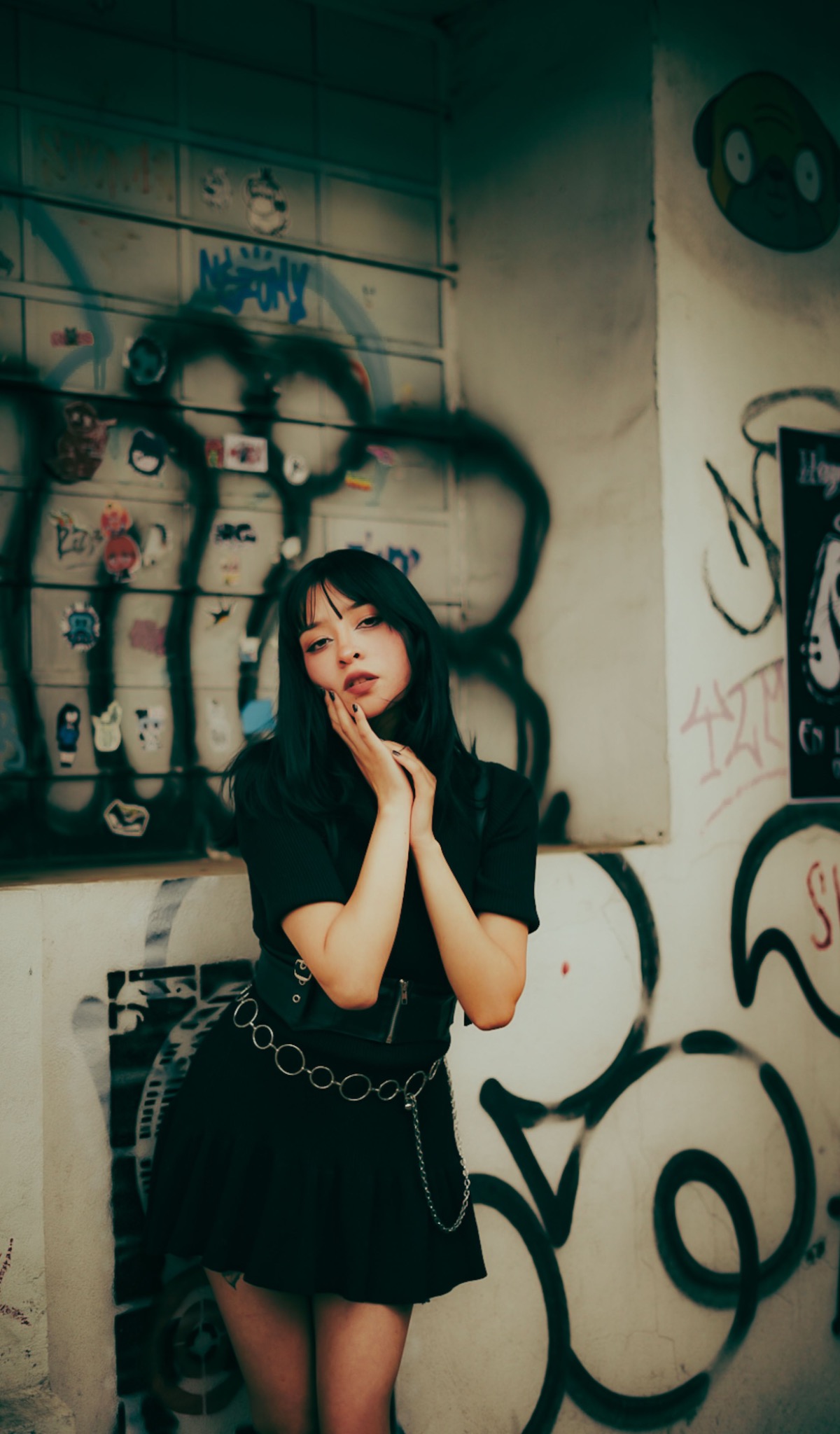 Alternative K-pop inspired artist portrait in an urban setting